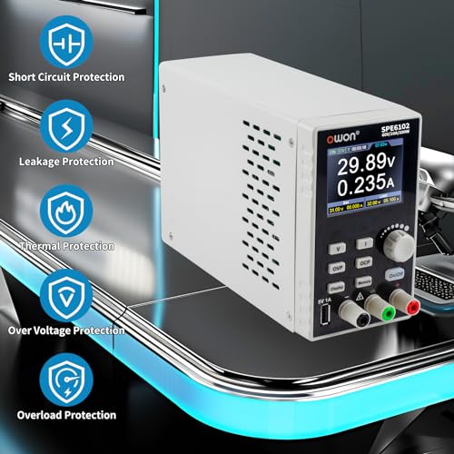 Image of OWON Lab Power Supply (0-60V 0-10 A), Programmable 200w Bench DC Power Supply with 2.8 inch LCD Display and Output Enable /Disable Button,Single Channel Output with PC Software and USB Charging SPE6102