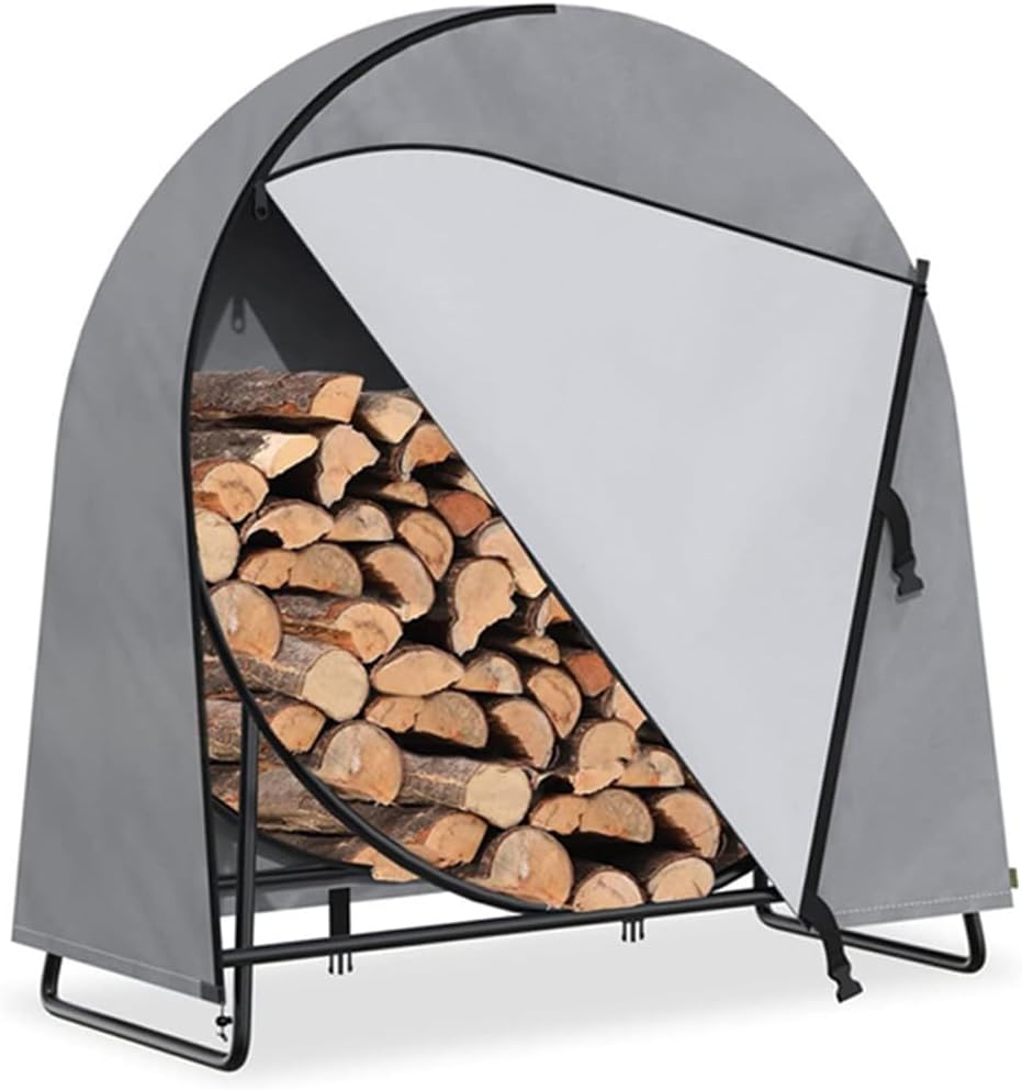 Firewood Cover, 420D Oxford Waterproof Snow Durable Protector Shield From Rain Sun Damage Zipper Wood Burner Log Storage Rack Holder Covering Fireplace Patio Outdoor (Gray,102*61*104cm)