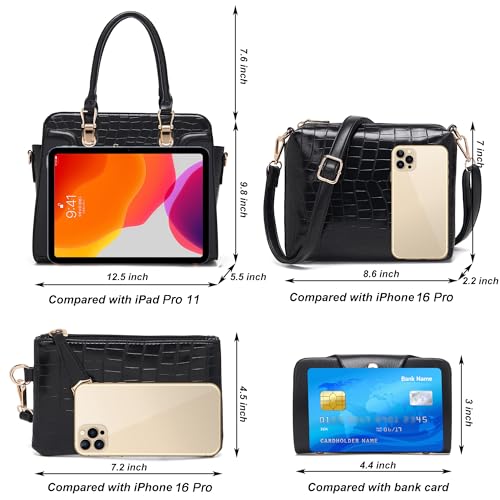 Image of Women's Fashion Handbag Tote Bag Shoulder Top Handle Satchel Purse Set 4pcs | Stylish Style,Chain Texture Design,Ample Space,Bear Doll Decoration,with a Crossbody Strap