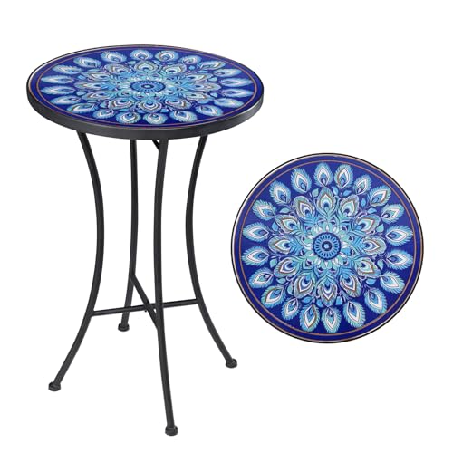Vipush Mosaic Outdoor Side Table, 14" Round Folding Plant Stand