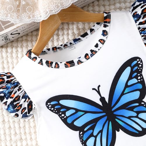 Image of Girl 2pcs set with ruffle sleeves top flared pants spring summer short sleeves 4-12Y