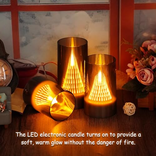 Image of Eebus LED Flameless Candles with Remote Battery Operated,Fake Candles for Home Decor Tapered Glowing Pillar Candle Lights Add a Warm and Romantic Atmosphere Set of 3 (D 3 inchxH 4 inch 5 inch 6 inch) (Grey)