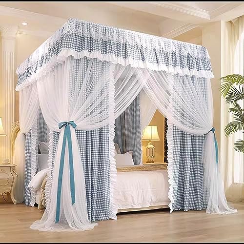 Fabric Bed Drapes Mesh Protection Canopy Shielding Netting, King Size Queen Twin Size Mosquito Net Canopy，Canopy Bed Frame Post Poles 4 Corner Mosquito Netting Bracket, Stainless Steel Mosqu