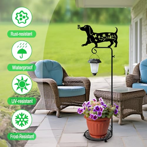 Hokfirm Solar Floor Lamp with Plant Stand Outdoor,Metal Dachshund Dog Garden Decorations,Solar Lanterns Outdoor Front Porch Decor for Deck,Patio,Yard by Hokfirm - Image 2