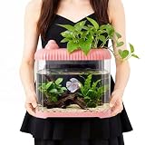 Geelin Pink 2 Gallon Plastic Aquaponic Betta Fish Tank Large Bowl Shatterproof Small Ecosystem Aquarium with Secure Buckle Lid, Clear...