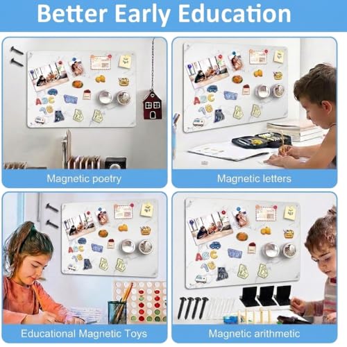 Image of Large Stainless Steel Magnetic Board 17.5 x 11.5 Inches, Wall Mounted Magnet Plate with 3M Adhesive & Screws for Notes, Photos, Home, Kitchen, Office Display (Marble)