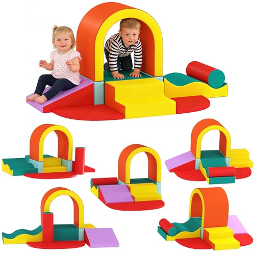 AIYAPLAY Parcours motricité bébé 10PCS, Module motricité bébé en Mousse EPE avec Housse en revêtement PU, Blocs Mousse de Construction, Jouets...