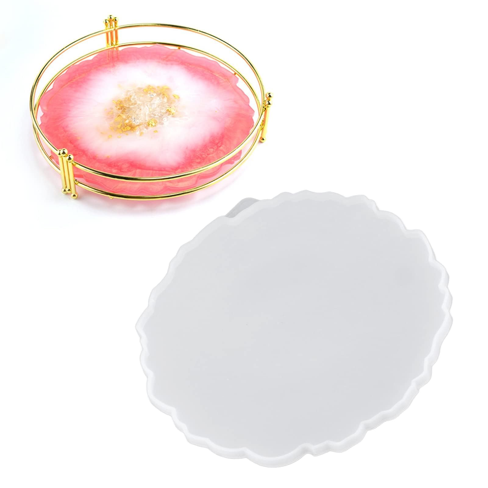 Large Round Resin Tray Mold, Irregular Silicone Serving Tray Geode Agate Epoxy Mold Fruit Tray Silicone Epoxy Casting Mould for Coaster, Fruit Board,