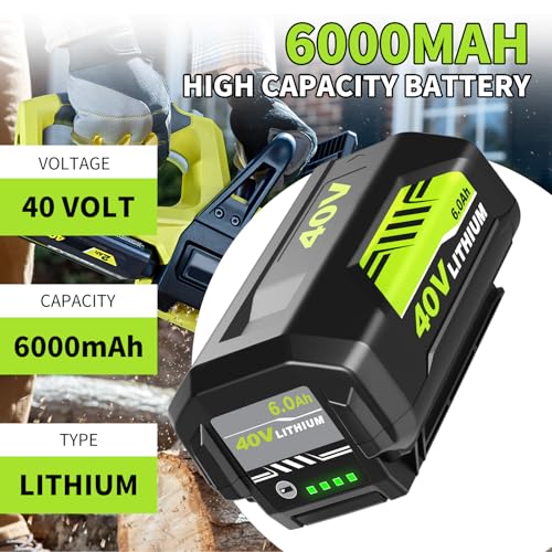 Image of 2Pack Upgraded 6000mAh High Capacity Replacement for Ryobi 40V Battery OP40601 OP40602 OP40261 OP4050 OP40404 OP4075A Compatible with Ryobi 40Volt Lithium ion Battery Power Tools