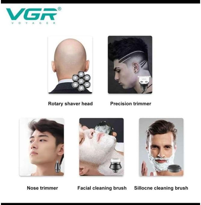 Detailed view of VGR V-327 shaver heads and their specific uses