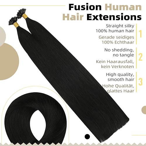 Ugeat U Tip Hair Extensions Human Hair Jet Black U Tip Human Hair Extensions Black Pre Bonded for Salon 22 Inch Add Length Remy Smooth and Silky 50S 50G - Image 2
