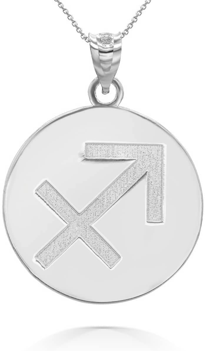Personalized Name Sterling Silver Zodiac Sign Horoscope Constellation Round Disc Necklace - Choice of Chain Length