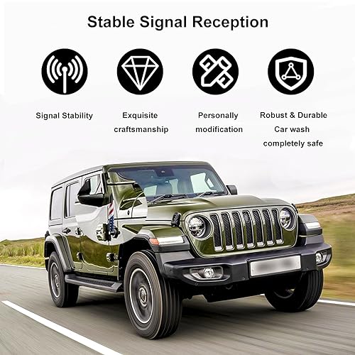 Image of Car Truck Antenna with Tire Stem Caps American Flag Anti-Theft Design, Universal Short Replacement for Ford F150 F250 F350 Raptor Dodge RAM GMC Sierra Chevy Silverado 1500 2500 3500, Black