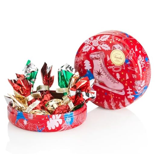 Venchi - Collezione Natale - Lattina Regalo Tonda con Cioccolatini Cometa Assortiti, 86 g - Idea Regalo - Senza Glutine
