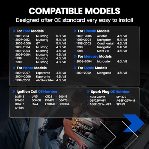 Image of 8 ignition coils+8 Spark Plugs Kit-Fix Misfires for Ford GT /Mustang & Lincoln Navigator /Aviator /Continental& Mercury Marauder & Panoz Esperanto /Avanti (4.6L /5.4L /5.8L) -Repl. UF191 /SP493