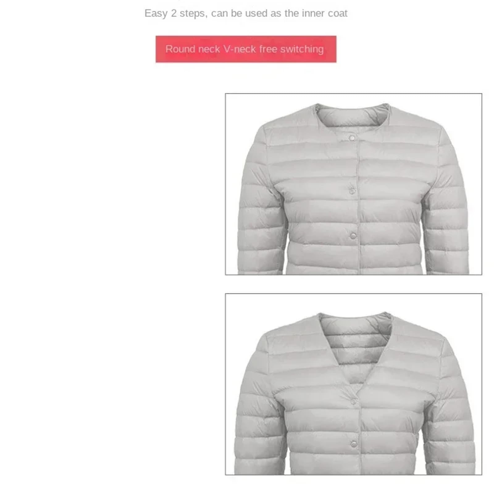 Piumino da donna in piuma d'anatra O-Collo Variabile con scollo a V femminile Autunno Primavera Senza Colletto Piumino trapuntato leggero, Blu Grigio 9, L