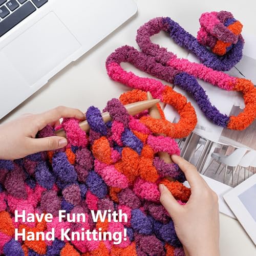 Image of Cozyful Chunky Yarn for Hand Knitting - #10 Chunky Chenille Blanket Yarn, Jumbo Big Thick Chunky Yarns for Crocheting, Tie Dye Bulky Knit Yarns, 8 Skein (20 yds 8 oz Each Skein), Orange&Rose&Purple