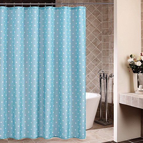 Punkte Duschvorhang Anti-Schimmel & Wasserdicht Polyester Duschvorhang mit verstärktem Saum mit Haken Blau 180x200cm Cover