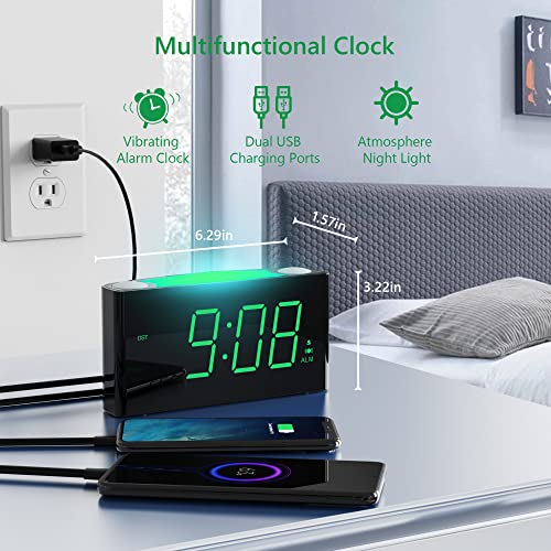 Extra Loud Alarm Clock For Heavy Sleeper, Digital Vibrating Alarm Clock Bed Shaker For Deaf Hearing Impaired Seniors-Colored Light,2 Usb Chargers,Large Led Display&Dimmer,Plug-In Clock Battery Backup #TOP5