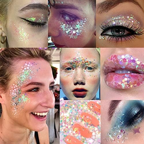 24 Boxes Nail Sequins Iridescent Mermaid Colorful Nail Glitter Nail Art Decoration Holographic Shining Nail Flakes Semi-Transparent Thin for DIY Nail Art & Crafts Festival Face Eyes Body