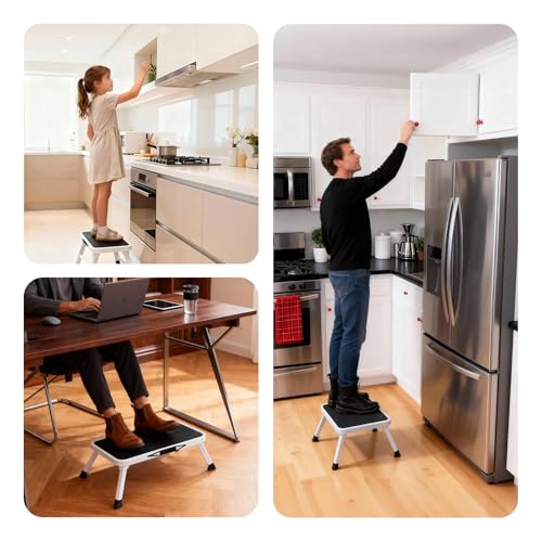 Image of OLIXIS Foldable Step Stool, 330lbs with Non-Slip Platform & Rubber Feet | 1-Step Ladder with Carrying Handle, Sturdy Metal Stool for RV, Truck, Home Kitchen, Indoor & Outdoor Use
