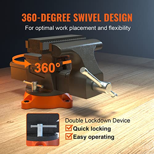 VEVOR Bench Vise, 6.5" Jaw Width 6.5" Forward &9.3" Reverse Opening, 360-Degree Swivel Locking Base Multipurpose Workbench with Anvil, Heavy Duty Ductile Iron with Bolts & Nuts, for Drilling, Pipe Cut 5 VEVOR Bench Vise, 6.5" Jaw Width 6.5" Forward &9.3" Reverse Opening, 360-Degree Swivel Locking Base Multipurpose Workbench with Anvil, Heavy Duty Ductile Iron with Bolts & Nuts, for Drilling, Pipe Cut - Image 5