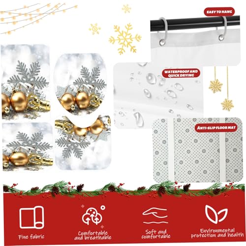 Ensemble rideaux douche Noël 4 pièces avec tapis de bain épais - 6