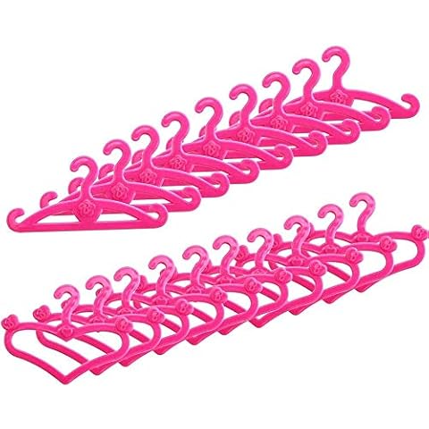 Nbrand 40 PCS Pink Plastic Little Hangers for Girl Doll Dress Clothes Gown Doll Clothes Accessories, Two Style Cover