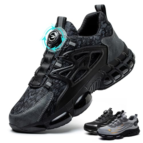 Arbeitsschuhe Herren Damen Sicherheitsschuhe Stahlkappenschuhe Sportlich Atmungsaktiv rutschfeste Safety Shoes Black 42 EU