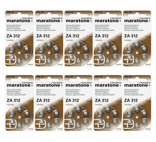 Renata ZA 312 Maratone Zinc Air Hearing Aid Batteries (Pack of 60 batteries)