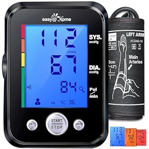 Easy@Home Blood Pressure Monitor: Accurate Cuff Automatic Blood Pressure Monitor with Free App MyHeartPal – 3 Color Backlit Display 8.7”-16.5” Large Cuff, Not Bluetooth EBP-095 Black