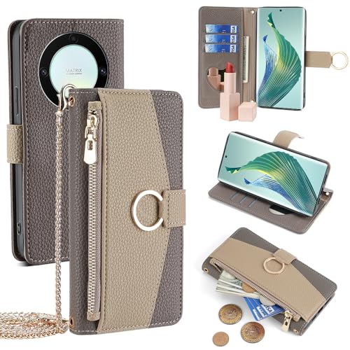 Étui portefeuille Honor Magic 6 Lite avec bandoulière réglable et sac à main magnétique en cuir