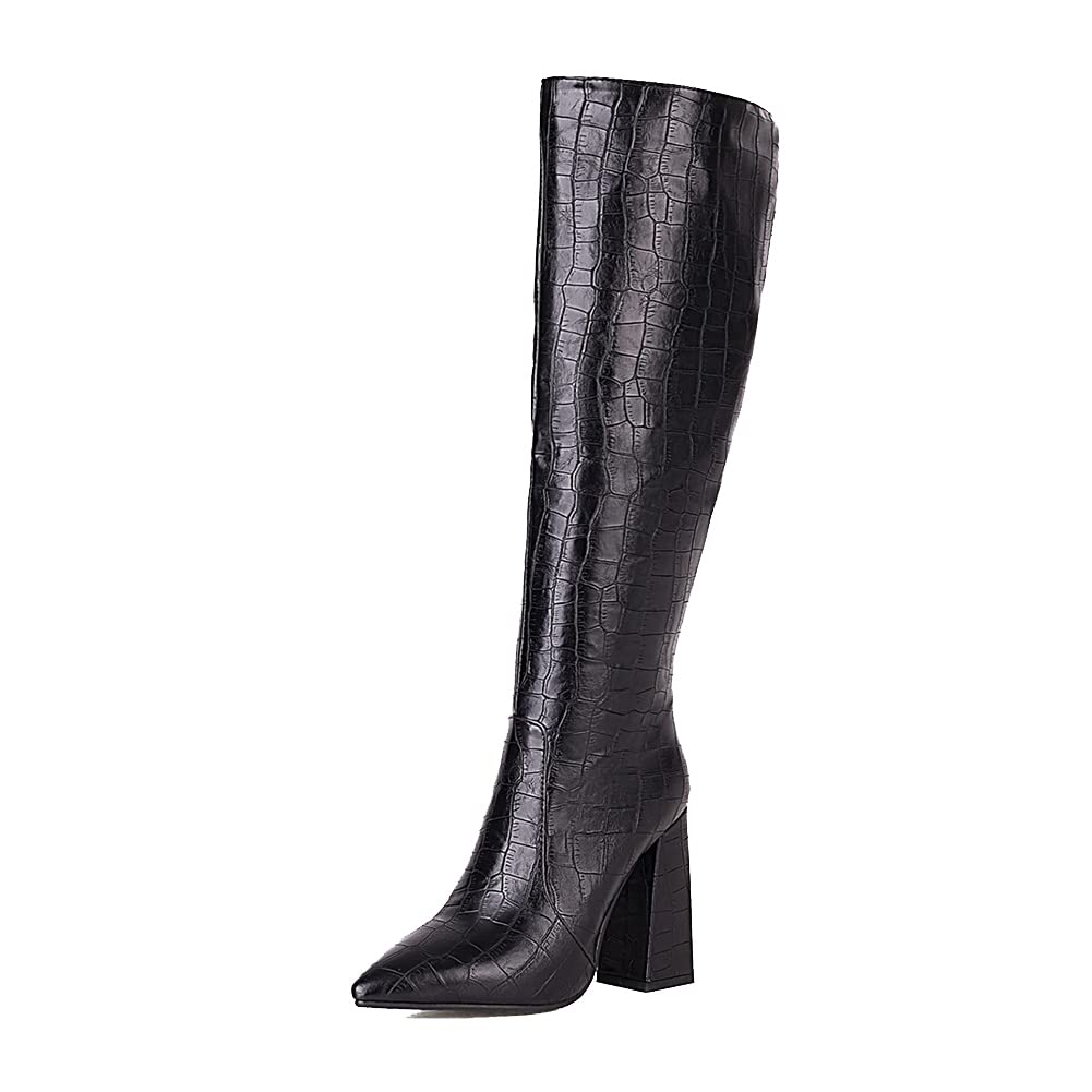 MRKEWUNEY Women Elegant Dress Boots Knee High Zipper Slim High Boots