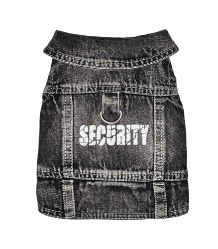 JcDuDoi Chaqueta de seguridad negra para perros, abrigo de mezclilla para mascotas, para cachorros, perros pequeños, overol clásico de algodón, disfraz de gato macho, chaleco lavado sin mangas, ropa