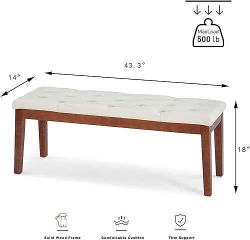 Miniatura 2 de MILCIL Banco de entrada tapizado para dormitorio, extremo de la cama, banco de comedor otomano con patas de madera maciza, asiento acolchado para