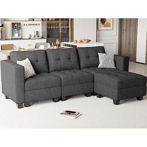 Belffin Modular Sectional Sofa L Shaped Sofa Couch with Storage Seats Convertible Sectional Couch Modular Sofa with Reversible Chaise Fabric Dark Grey