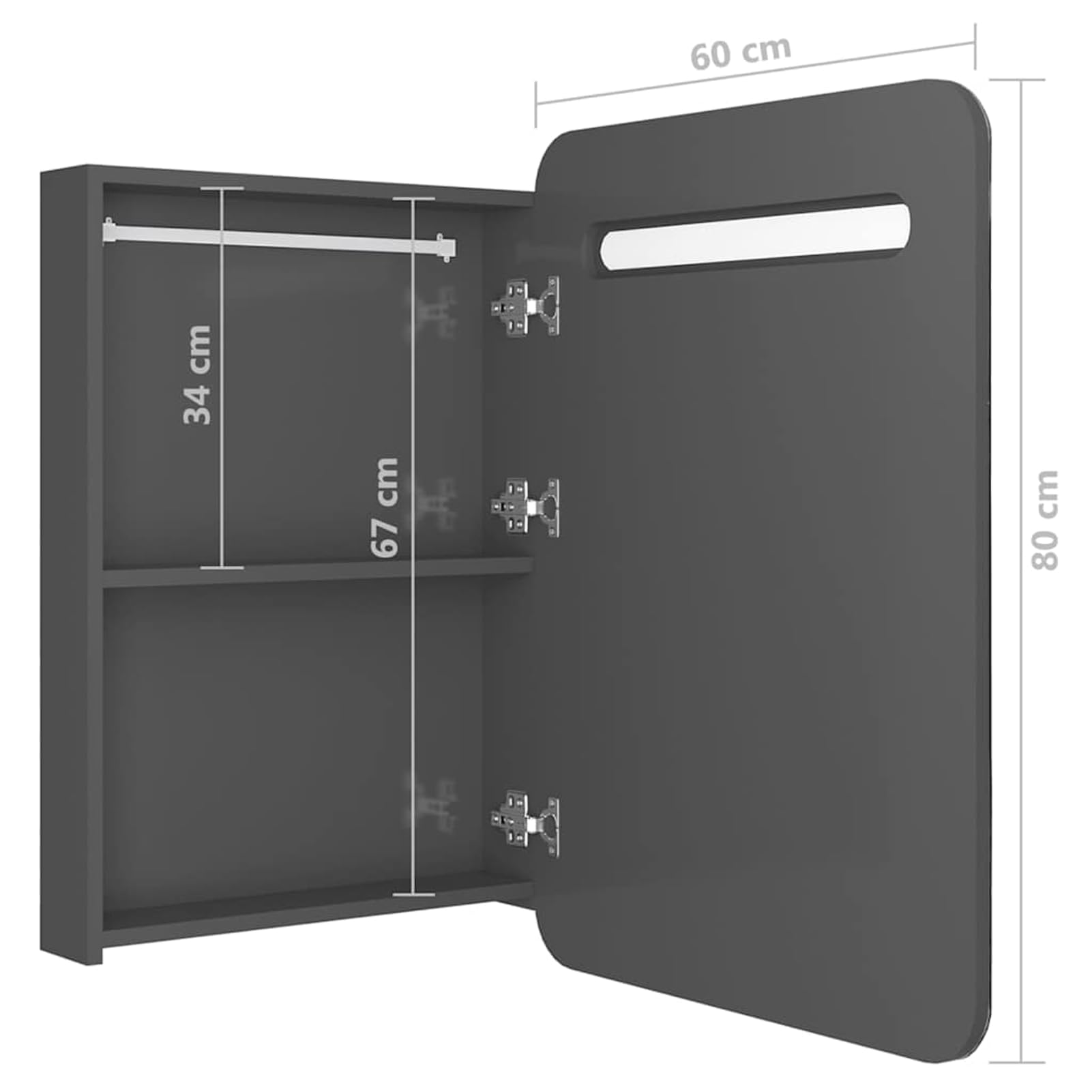 ATOMSTACK MAKER Spiegelschrank mit USB-Beleuchtung, 60x11x80 cm, glänzendes Grau, MDF/Glas, 2 Ablagen, Pufferscharnier – moderner Badezimmerschrank für Make-up & Rasur