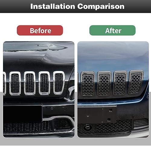 Image of CheroCar for Jeep Cherokee Front Grille Cover Grill Frame Trim Inserts Fits for 2019-2025 Jeep Cherokee,Carbon Fiber
