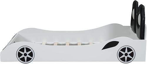 Miniatura 43 de Cama de plataforma clásica en forma de automóvil con ruedas, cama de automóvil de tamaño matrimonial con soporte de listones de madera, marco de