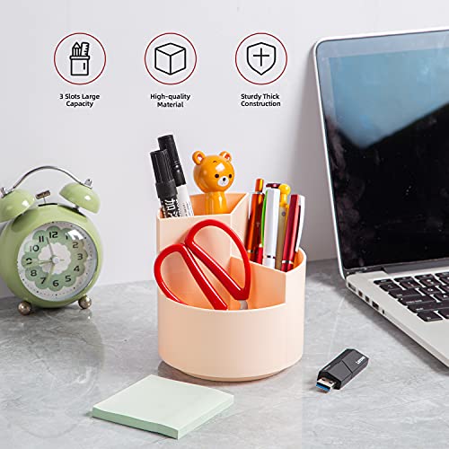 Image of Desk Pencil Pen Holder, 3 Slots 360-Degree Spinning Organizers, Desktop Storage Stationery Supplies, Cute Cup Pot for Office, School, Art Supply, Kids - Pink