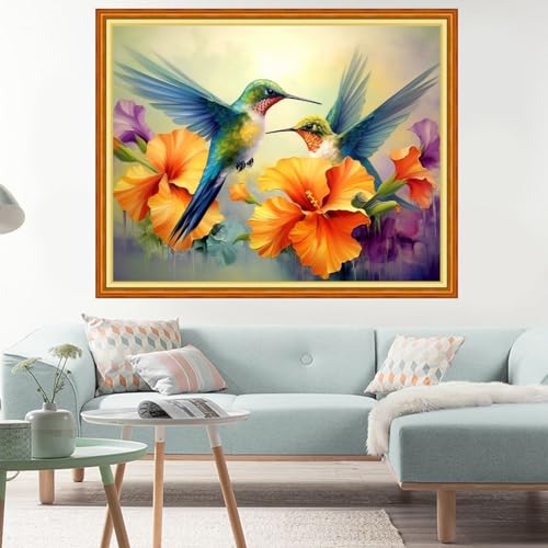 Image of Dimxvean Stamped Cross Stitch Kits,Cross Stitch Kits for Adults Beginners,Embroidery Kits Full Range of Cross Stitch Stamped Kits Needlepoint Kits Cross Stitch Patterns-Cute Hummingbirds 16x20 inch