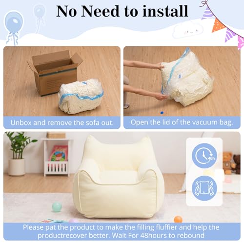 HOMMPA Kids Bean Bag Chair Toddler Boy and Girl Seat Memory Foam Sofa Corduroy Fabric Bean Bag Chairs for Playroom, Living Room, Bedroom,Beige - image 6