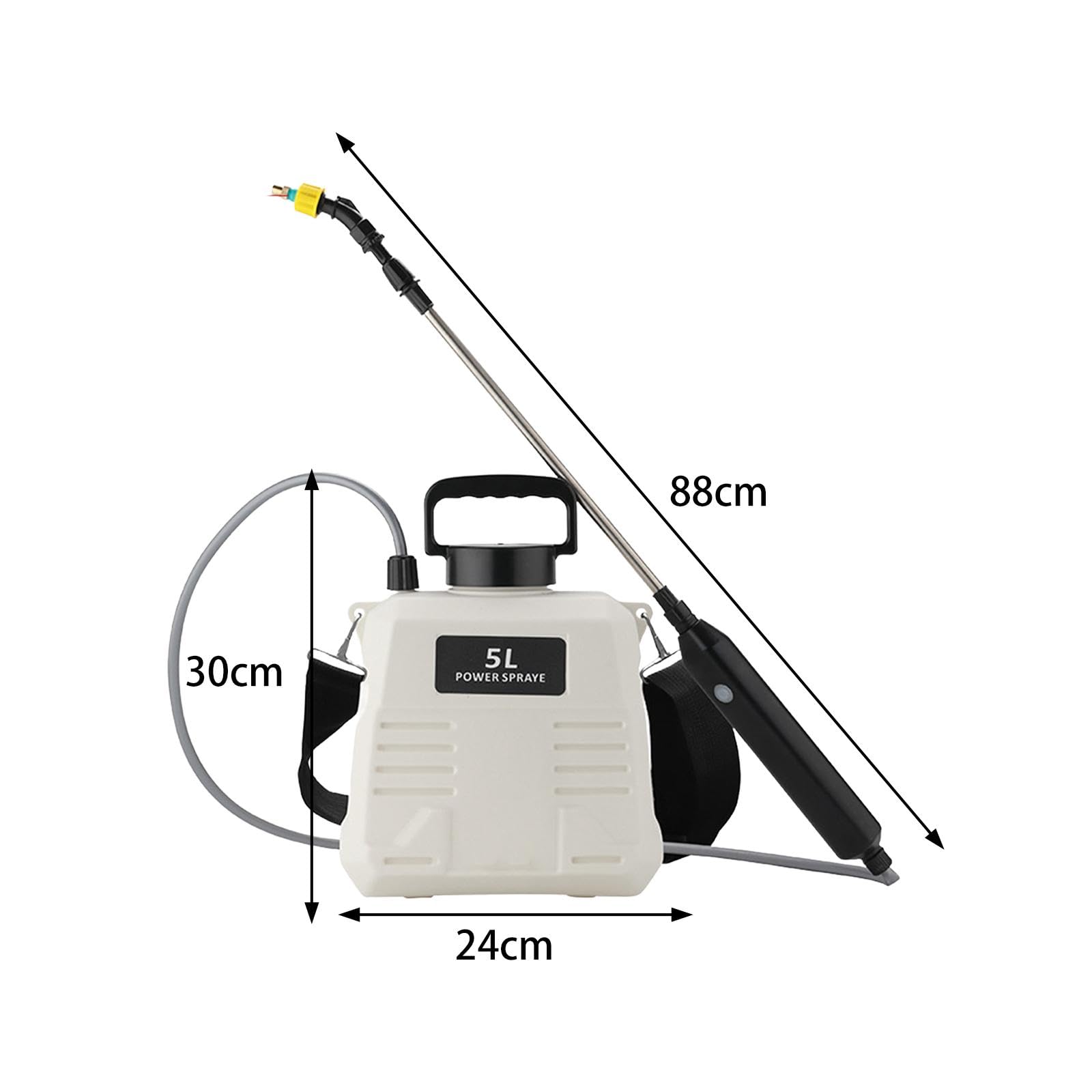 Pulverizador Eléctrico con 3 Boquillas de Niebla, Correa para El Hombro Y Varillas Telescópicas para Riego Exterior, 5L Blanco