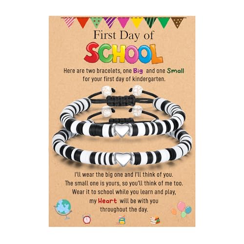First Day of School Bracelet, Back to School Gifts Matching Heart Mommy and Me Bracelets for Mother Daughter Son Girls Boys