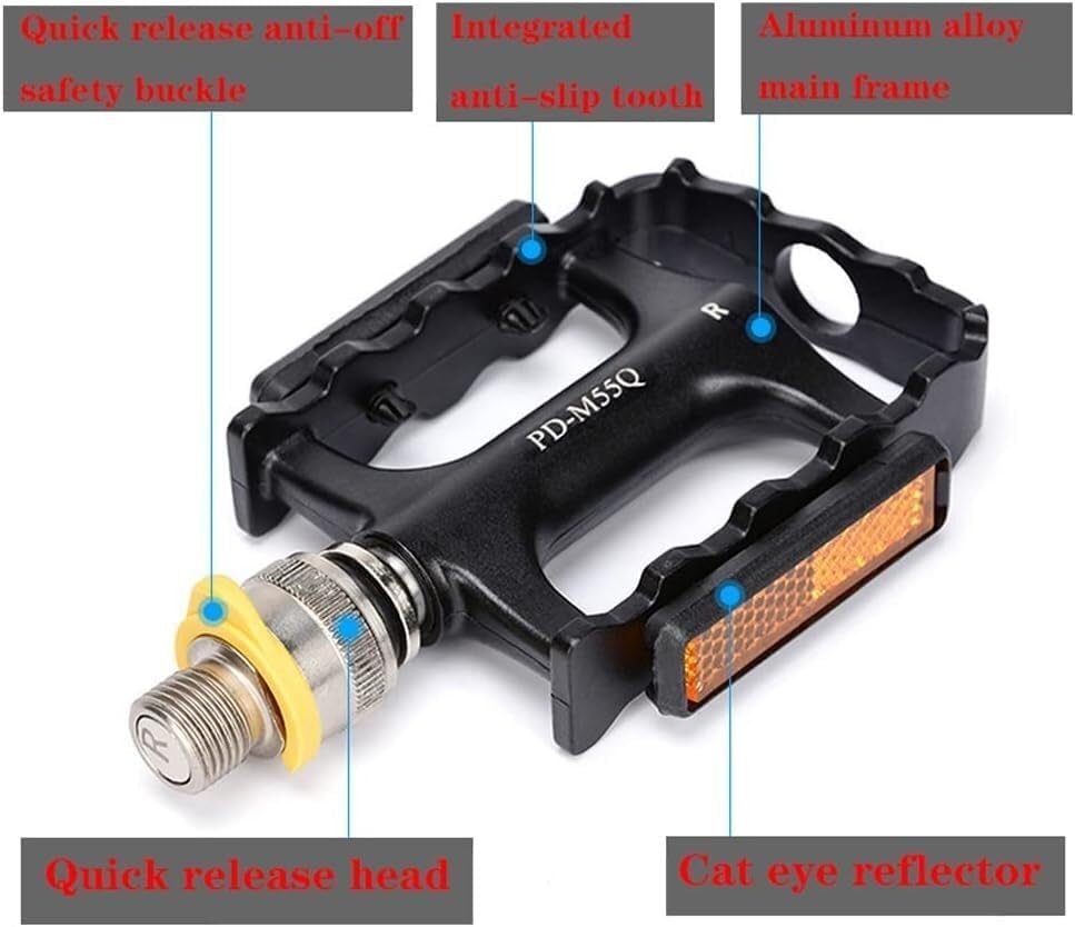 Miniatura 3 de Pedales de bicicleta de montaña, pedales de plataforma de liberación rápida de aleación de aluminio ultraligeros con tacos reflector, rodamiento