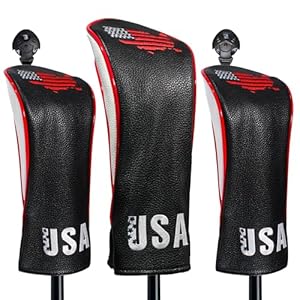 Golf Club Head Covers,4pcs or 1pc USA Golf Head Covers for Woods and Driver Fairway Hybrid – PU Leather Mallet Blade Putter for Men Women Golf Enthusiast