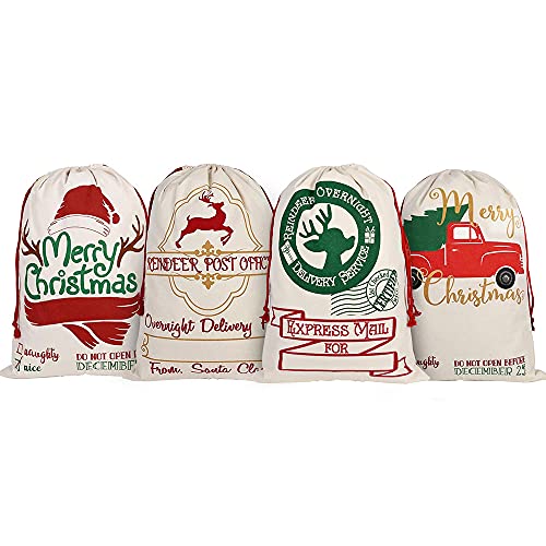 Xunlong Personalized Santa Sack Christmas Gift Canvas Bag Extra Large Cotton Reusable Xmas Bag with Drawstrings 27.5