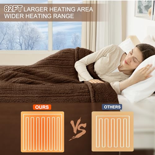 Heated Blanket Full Size 72"X84" Brown - Soft Double Sided Sherpa Electric Blanket Full Size with LED Display, 6 Heating Levels & 10 hrs Timer, Machine Washable & Fast Heating, Gift for Women