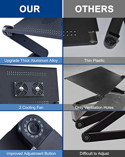 Adjustable Laptop Stand, Rainbean Laptop Desk With 2 Cpu Cooling Usb Fans For Bed Aluminum Lap Workstation Desk With Mouse Pad, Foldable Cook Book Stand Notebook Holder Sofa, Bed Table Office Tray #TOP4
