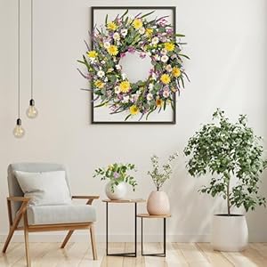 Sggvecsy Daisy and Lavender Wreath 24 Wildflower Wreath Spring and Summer Wreath Artificial Spring Wreath Silk Summer Wreath for Front Door Home Wall Wedding Festival Farmhouse Holiday Decor